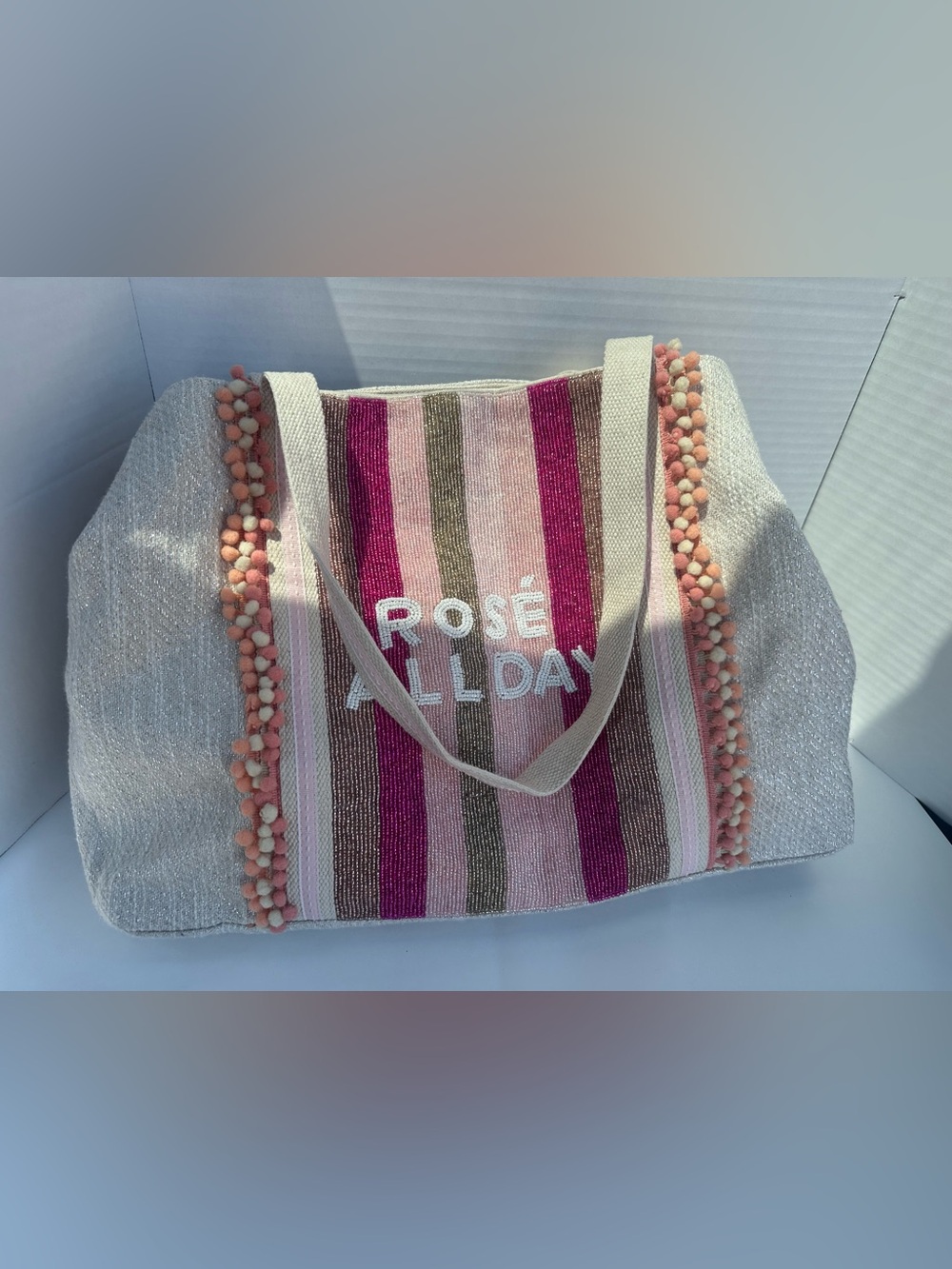 America & Beyond Rose All Day Embellished Beaded Beach Bag Tote